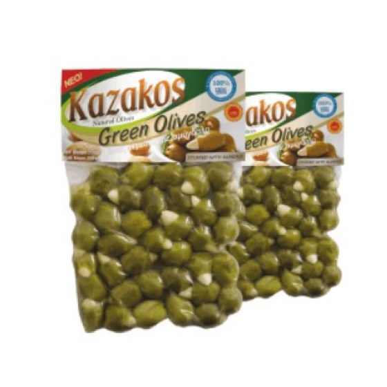 KAZAKOS GREEN OLIVES STUFFED WITH ALMOND 250g