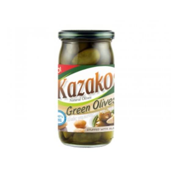 KAZAKOS GREEN OLIVES STUFFED WITH ALMOND IN JAR 215g